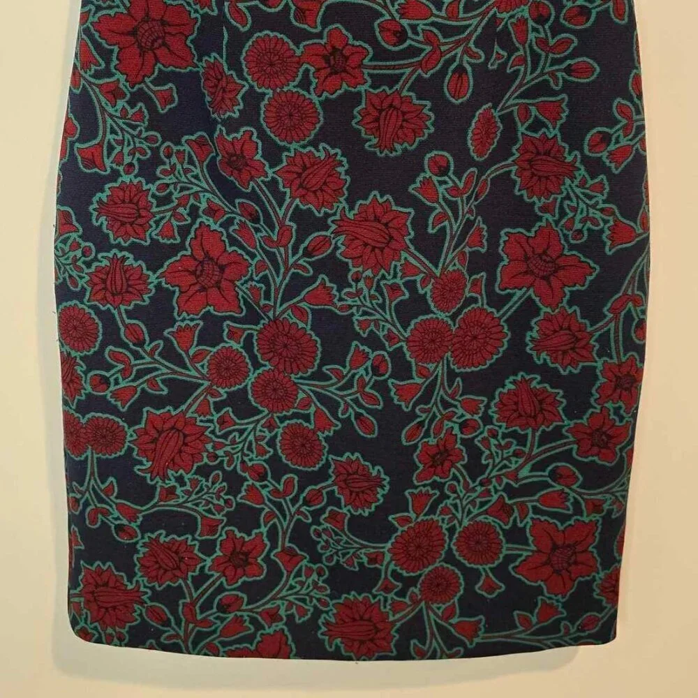 J Crew Short-Sleeve Printed Dress - Blue Burgundy Floral Print
